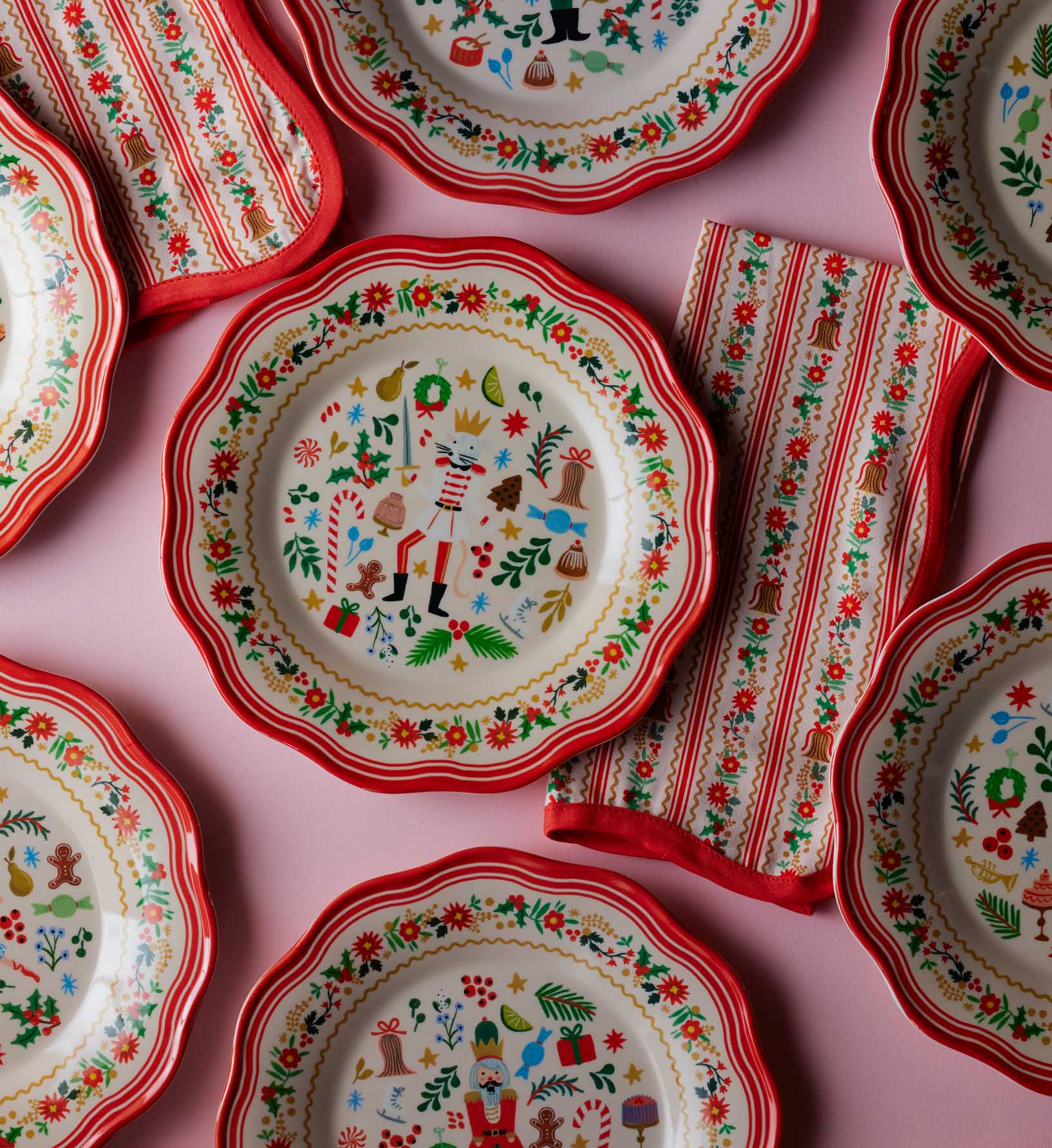 Melamine Assorted Dessert Plates - Holly Jolly Nutcracker