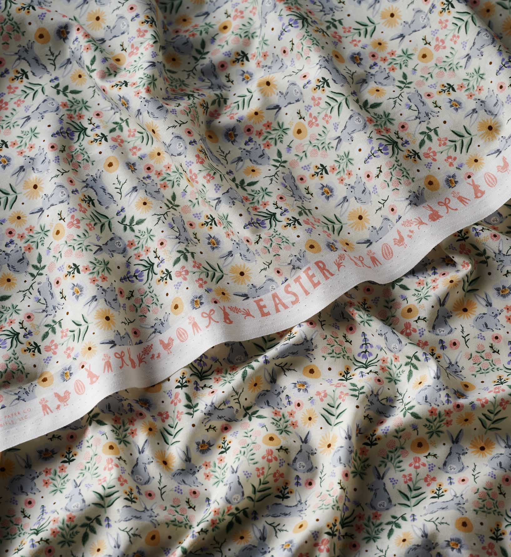 Bunny Floral Cotton Fabric - Cream