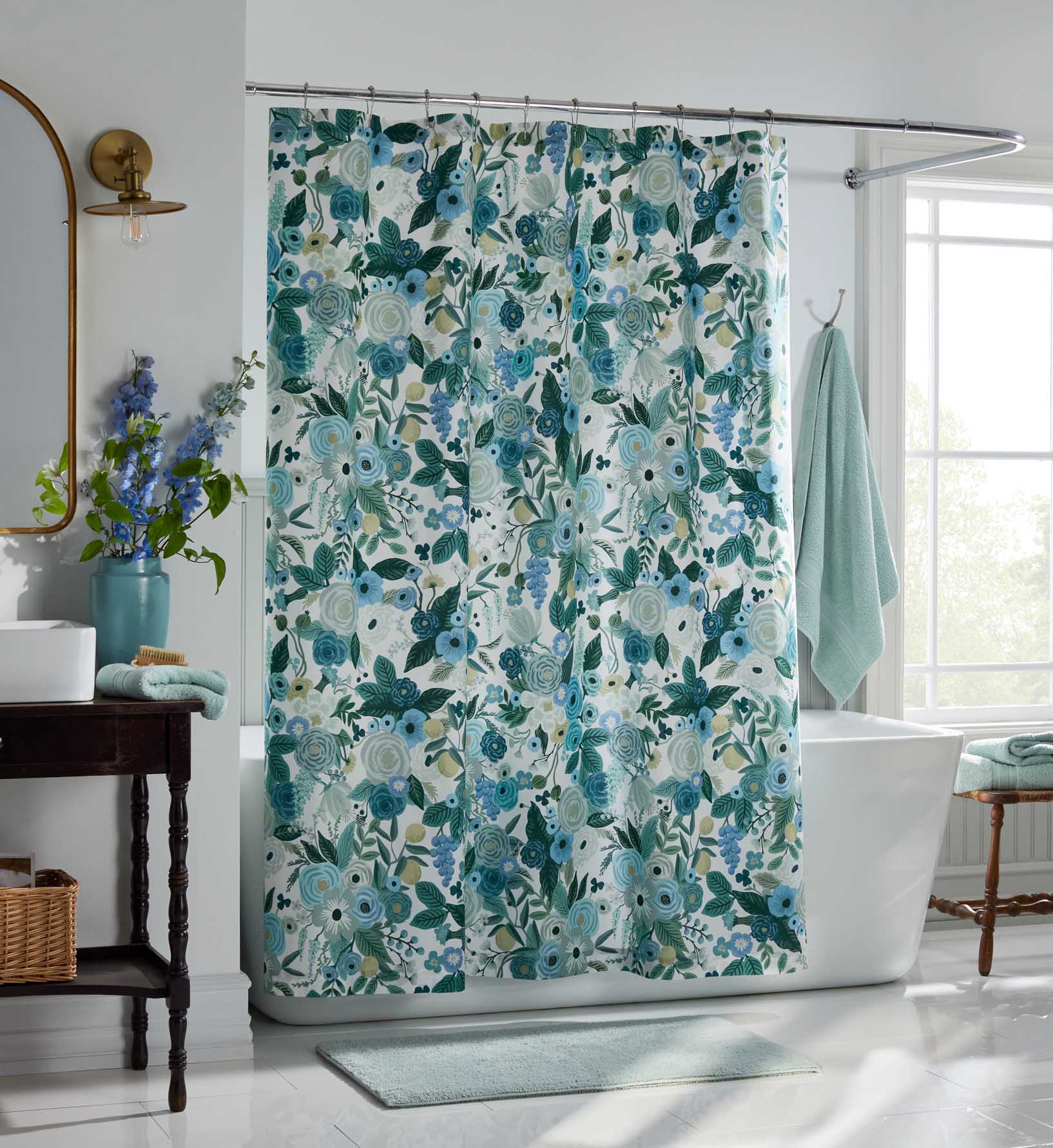 Percale Shower Curtain - Garden Party Blue