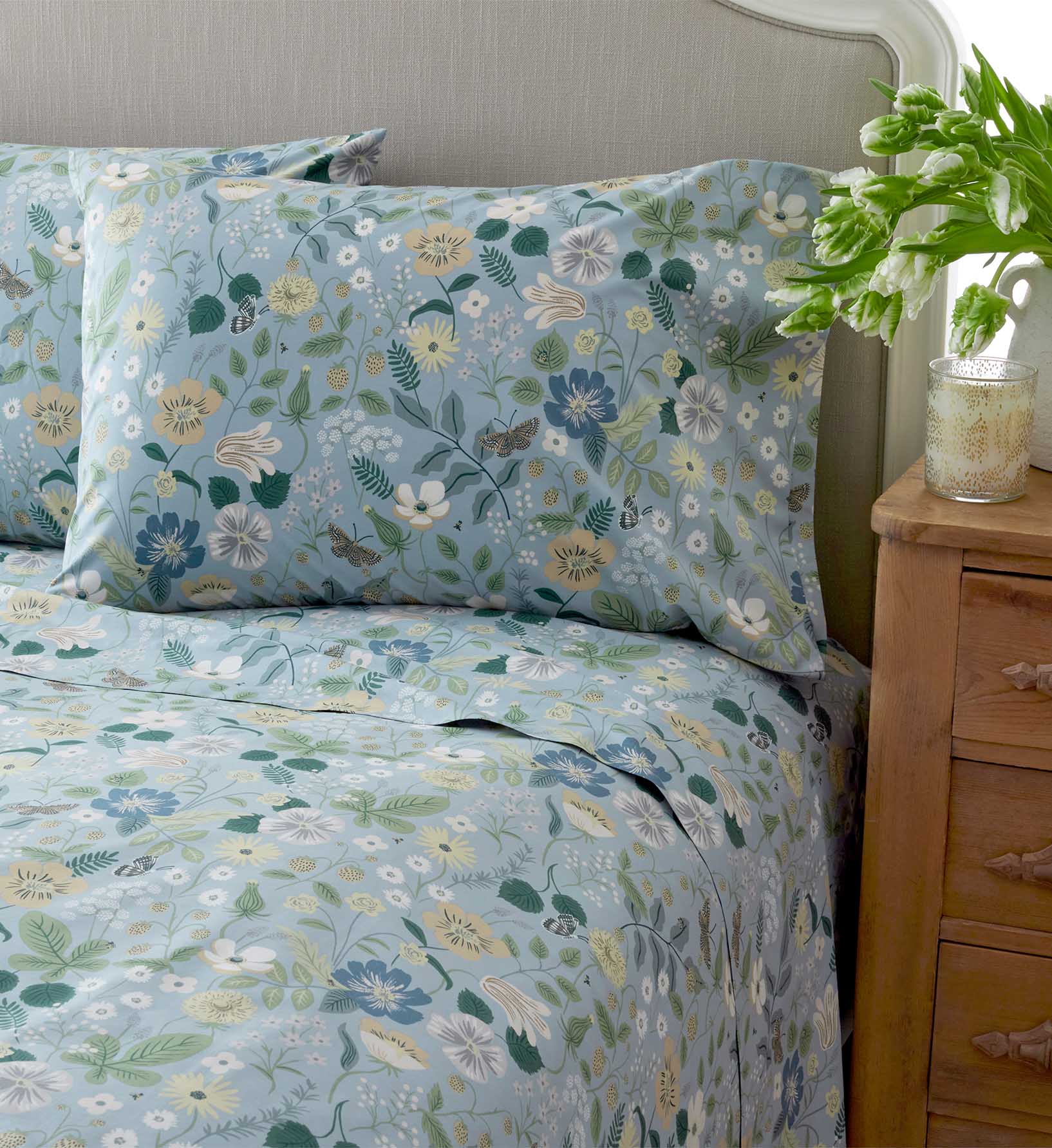 Percale Fitted Sheet - Strawberry Fields Slate