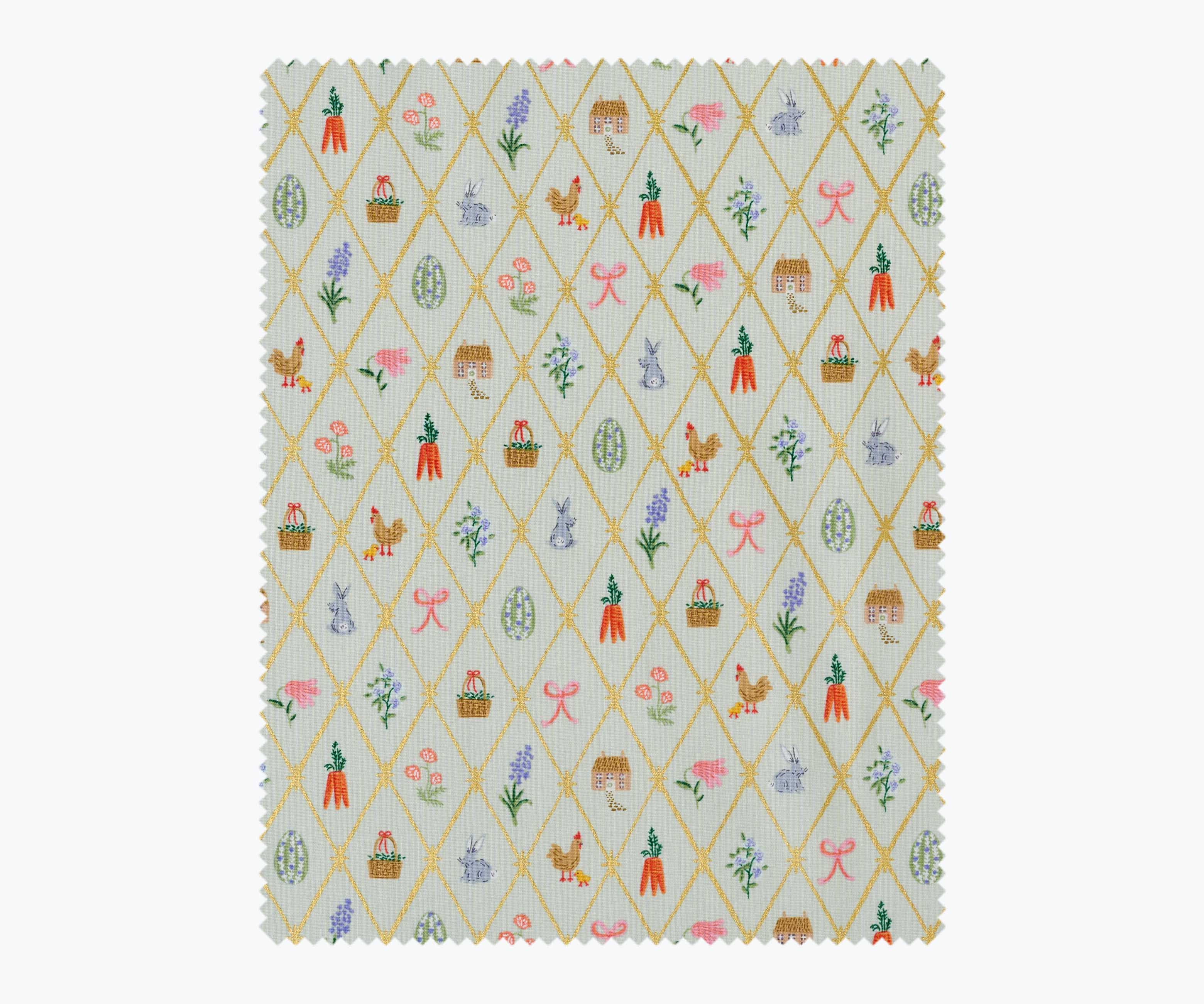 Easter Lattice Cotton Metallic Fabric - Mint