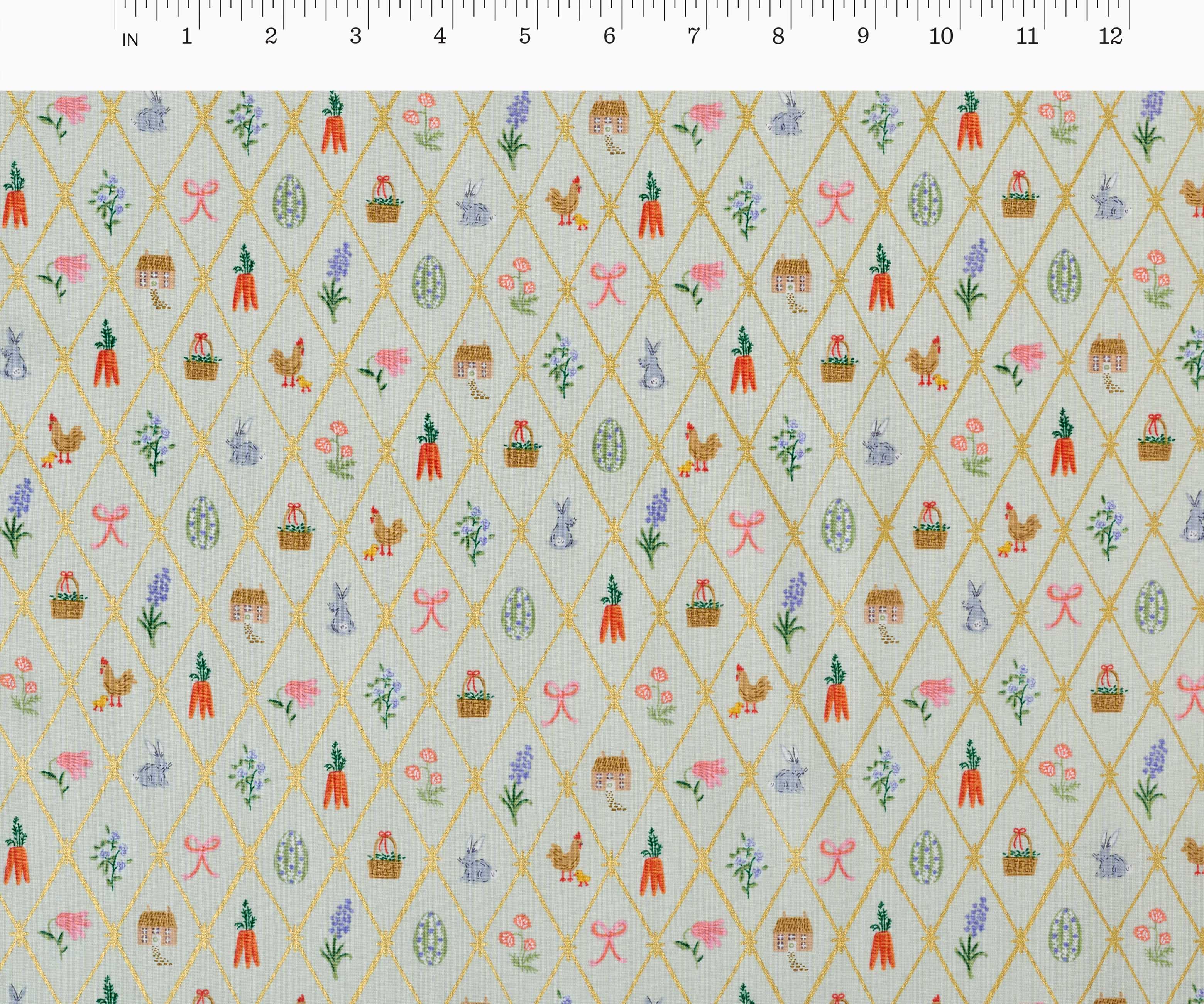 Easter Lattice Cotton Metallic Fabric - Mint