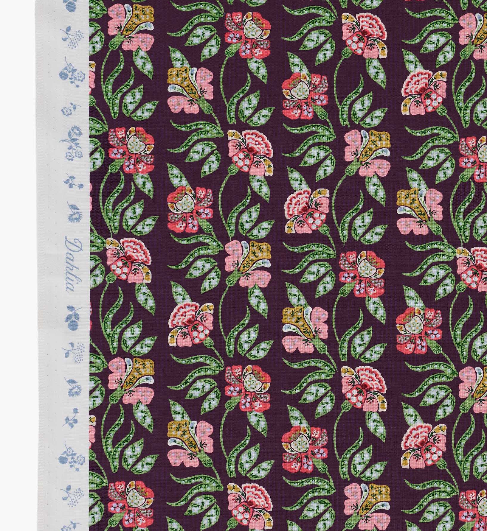 Posy Cotton Fabric - Aubergine