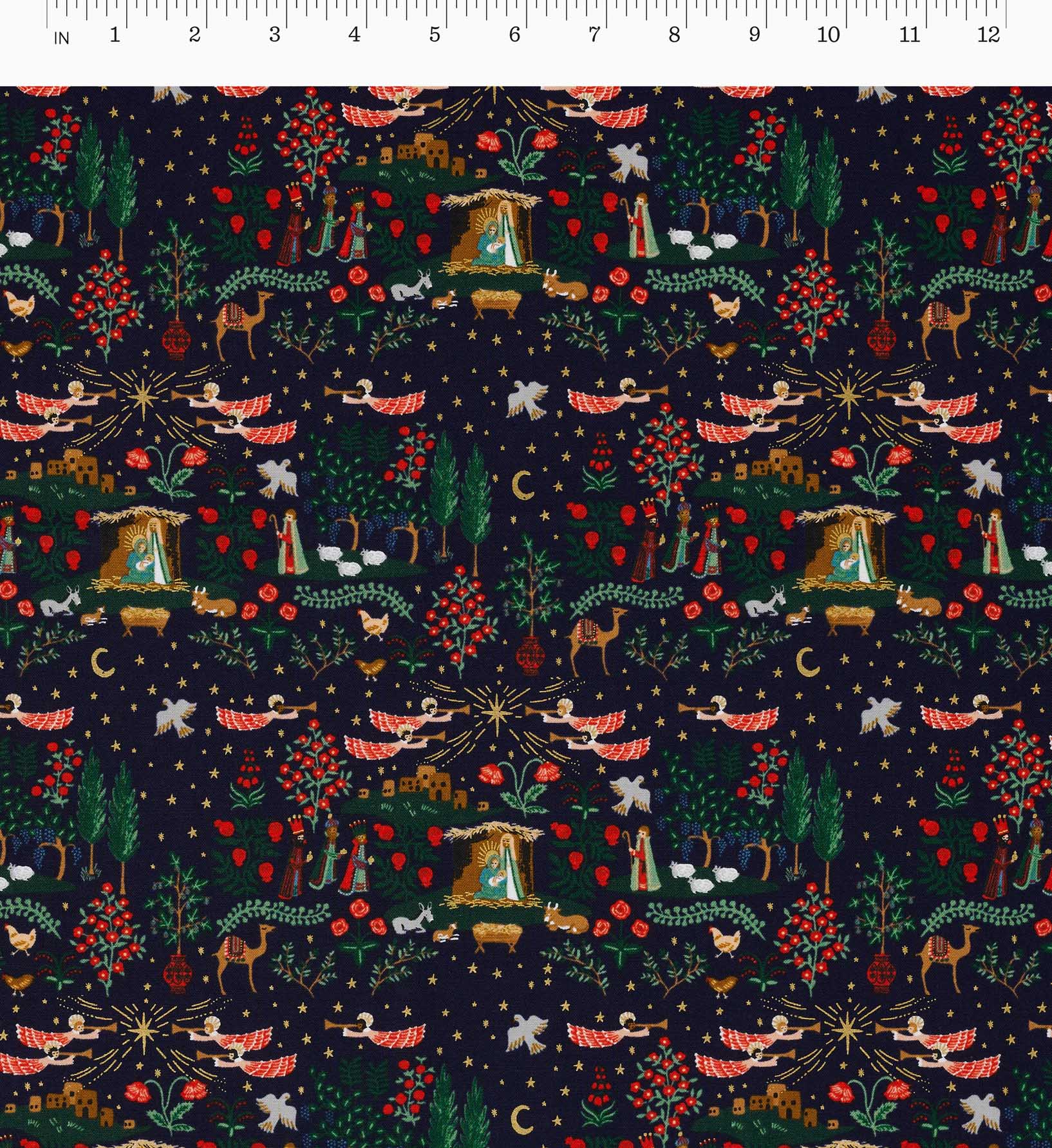 Nativity Cotton Metallic Fabric -  Navy and Gold