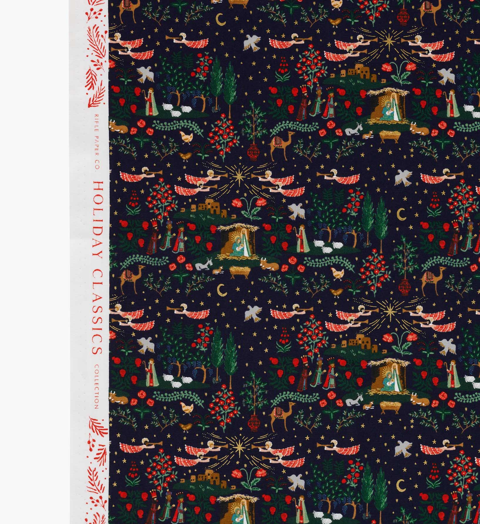 Nativity Cotton Metallic Fabric -  Navy and Gold