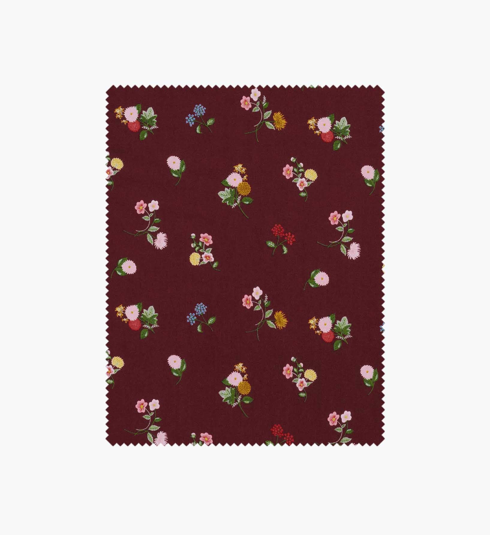 Ditsy Dahlia Rayon Fabric - Burgundy