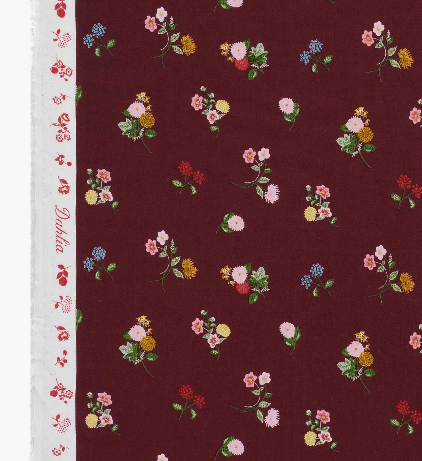 Ditsy Dahlia Rayon Fabric - Burgundy