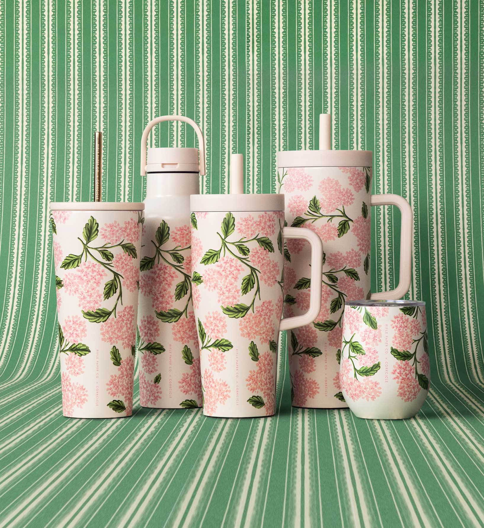 Stemless Wine Cup - Pink Hydrangea