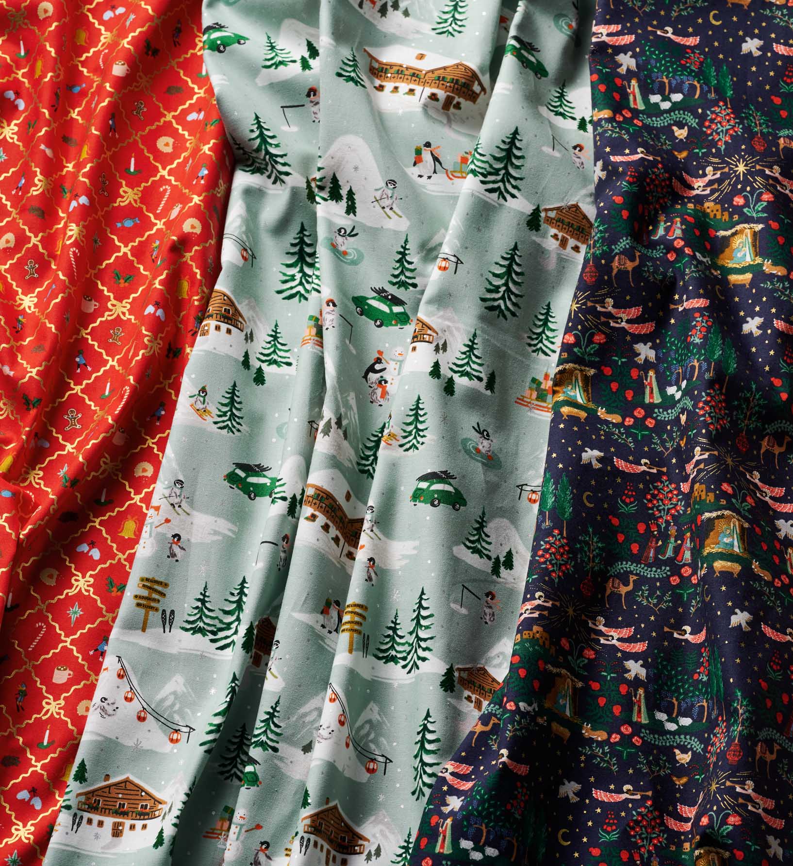 Nativity Cotton Metallic Fabric -  Navy and Gold