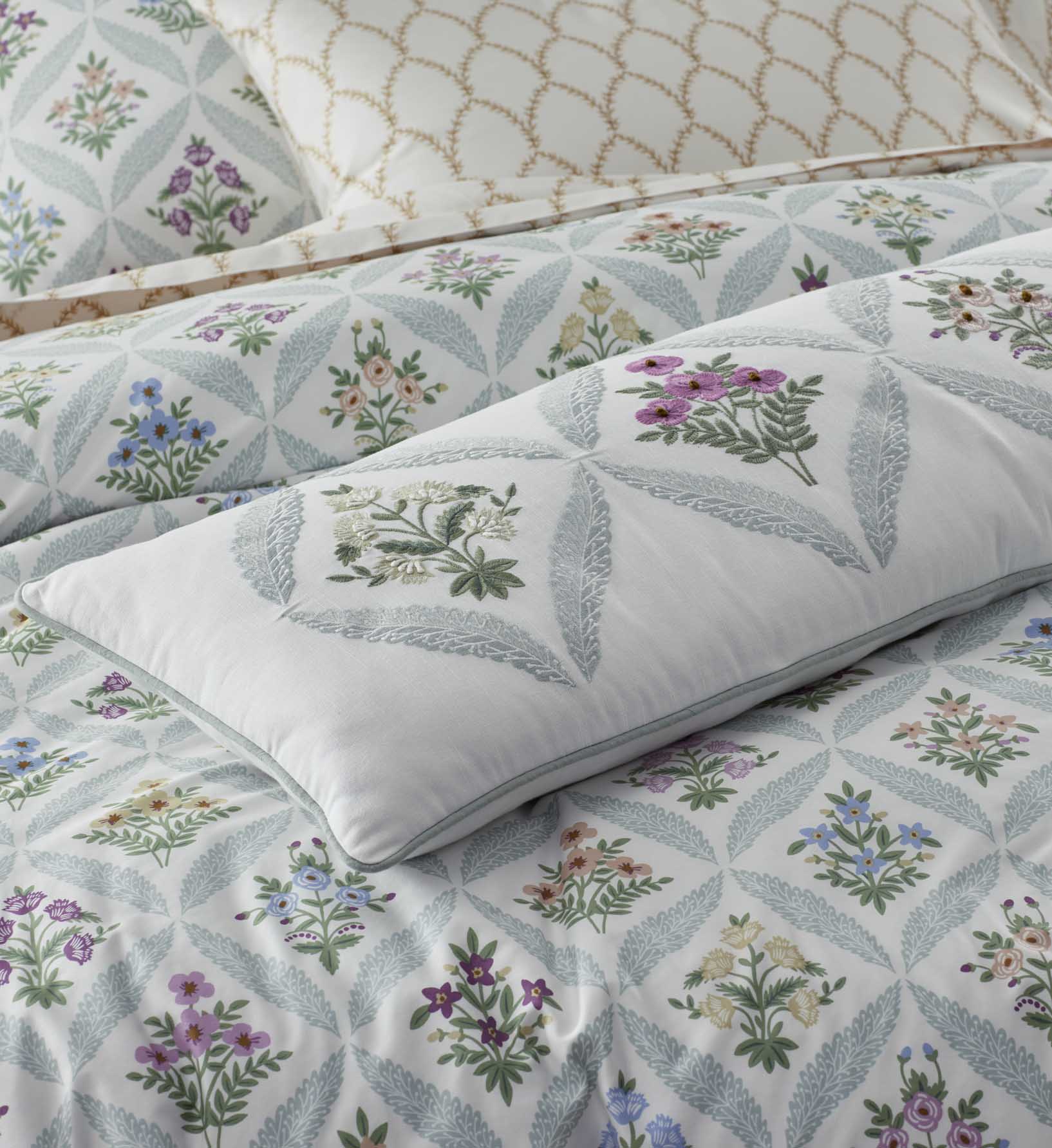 Embroidered Lumbar Pillow Cover - Estee Garden