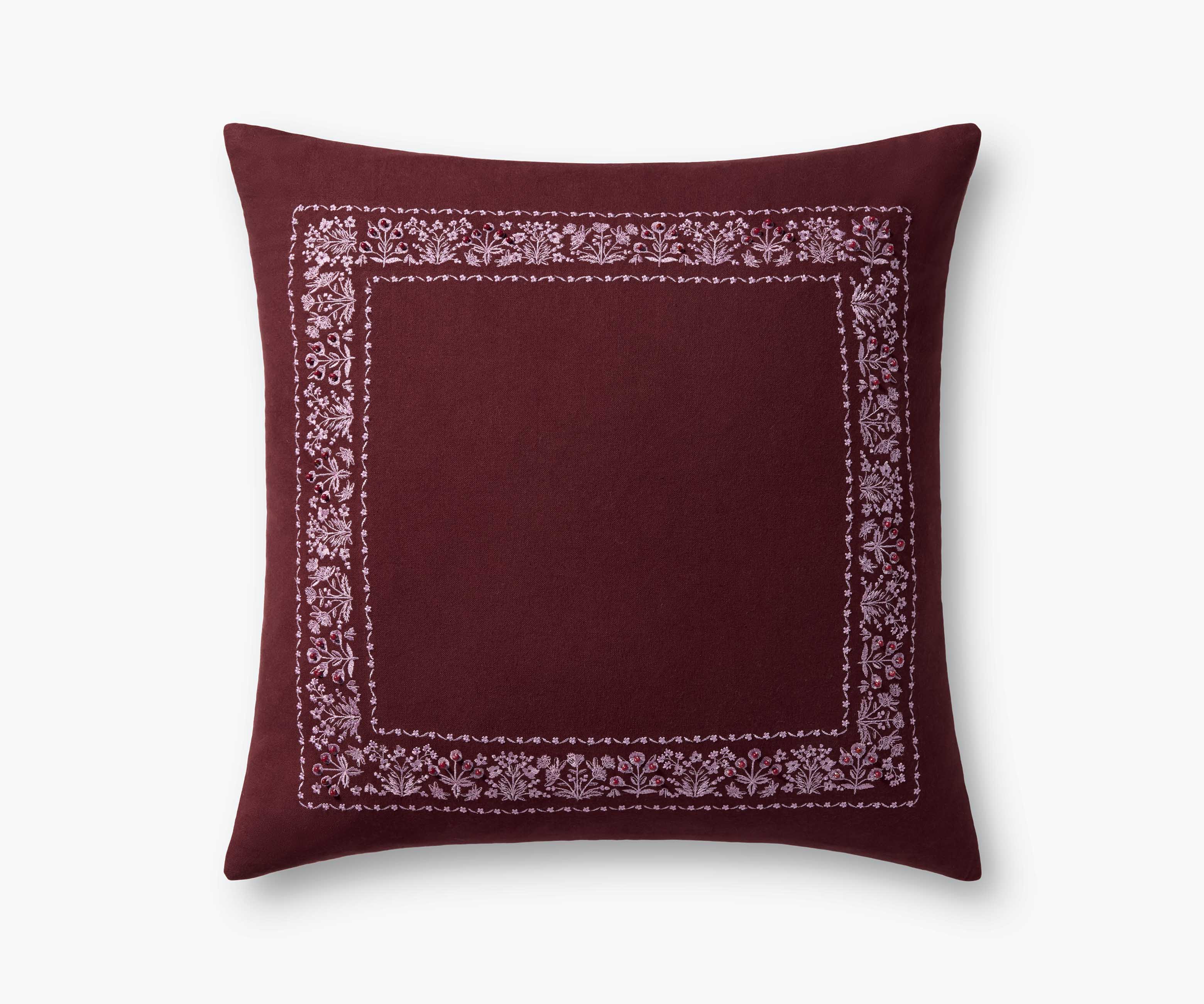 Estee Border Embroidered Pillow - Mulberry