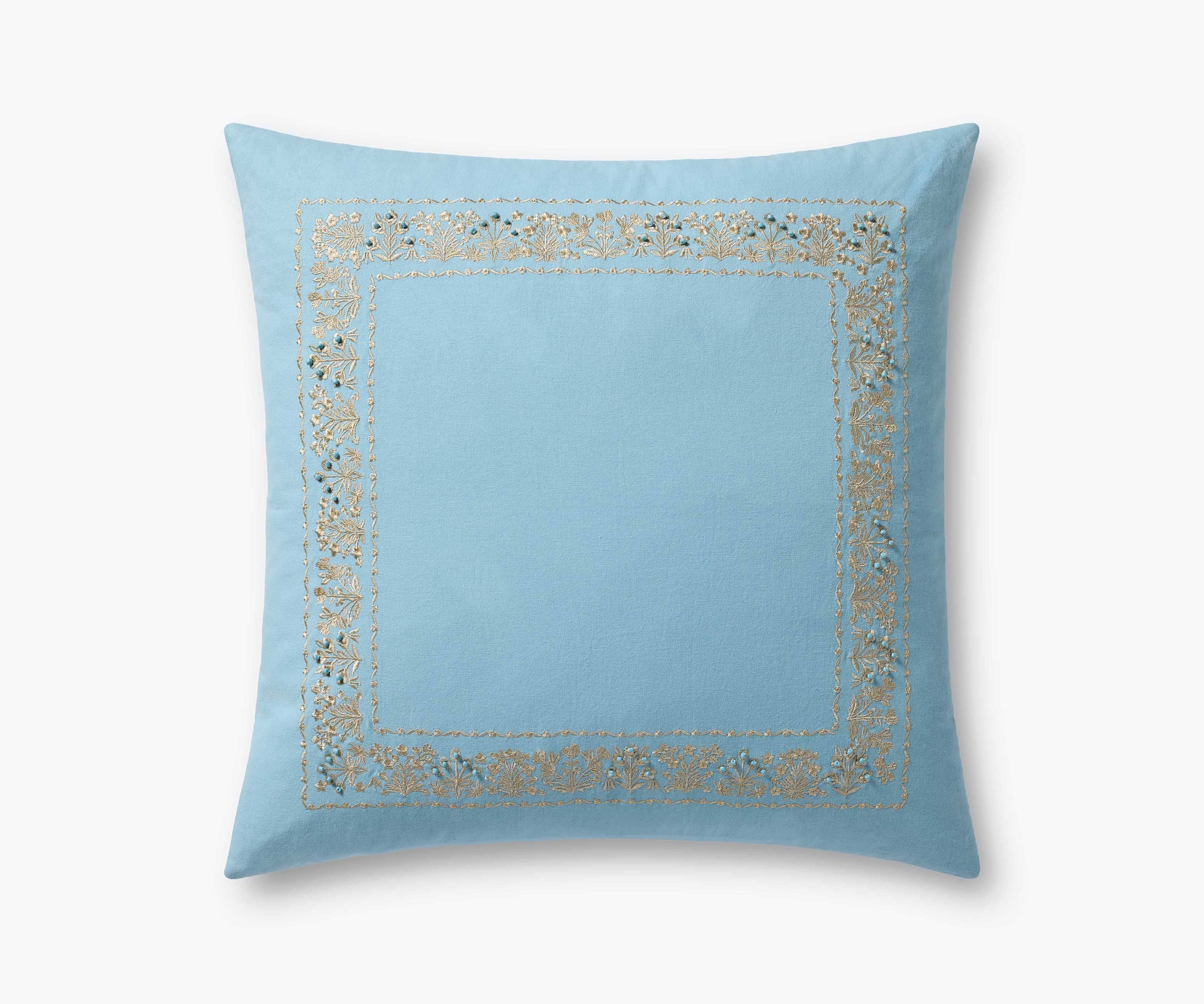 Estee Border Embroidered Pillow - Blue