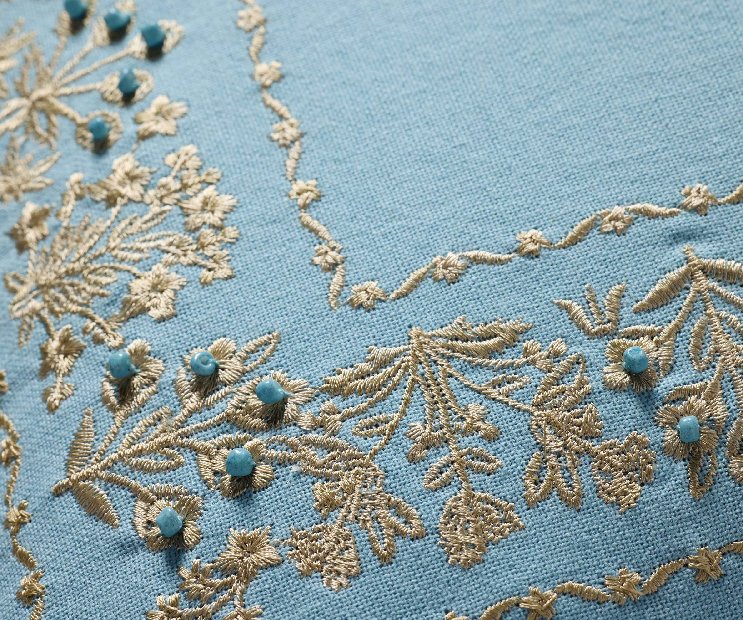 Estee Border Embroidered Pillow - Blue