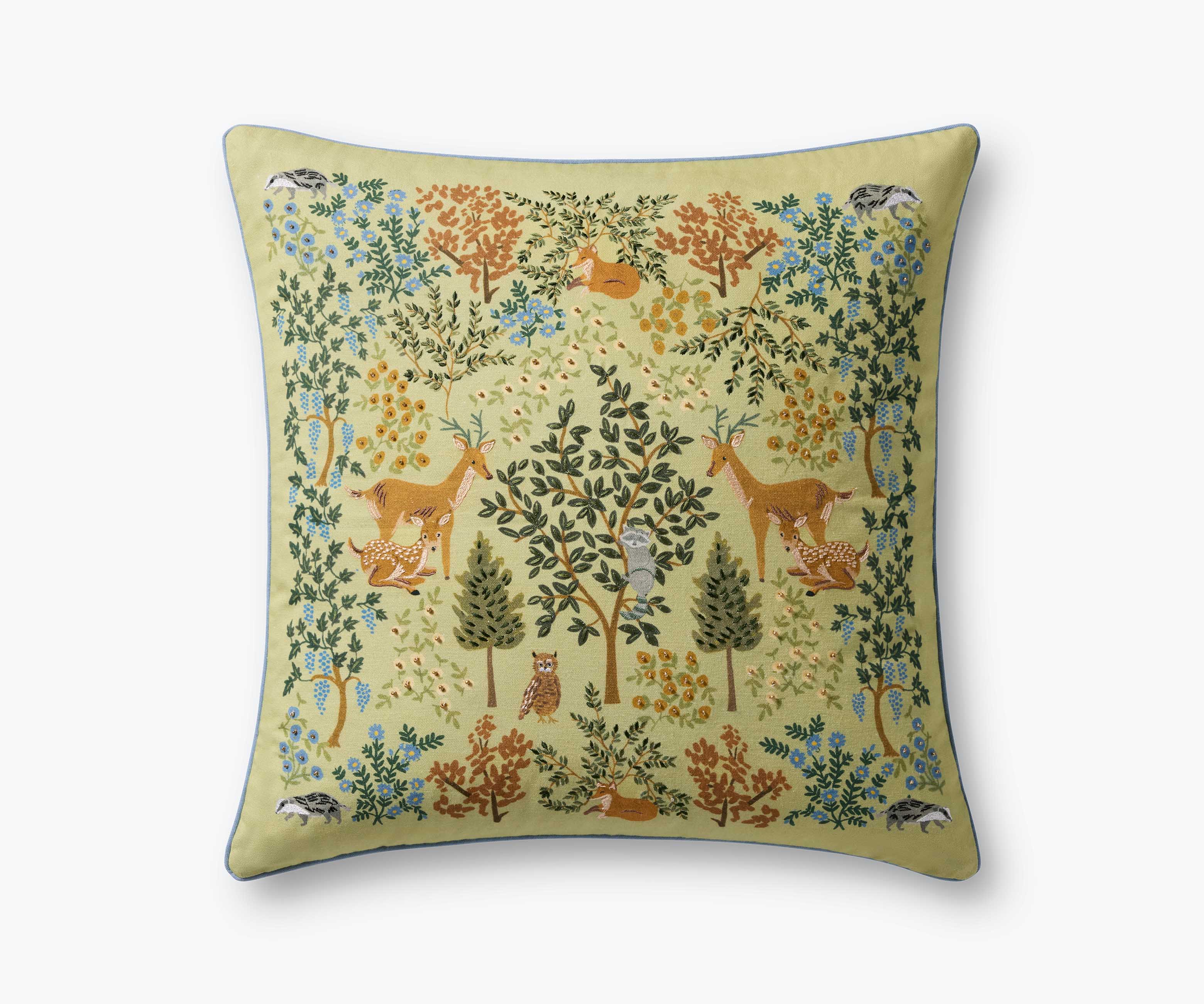 Woodland Forest Embroidered Pillow - Pistachio