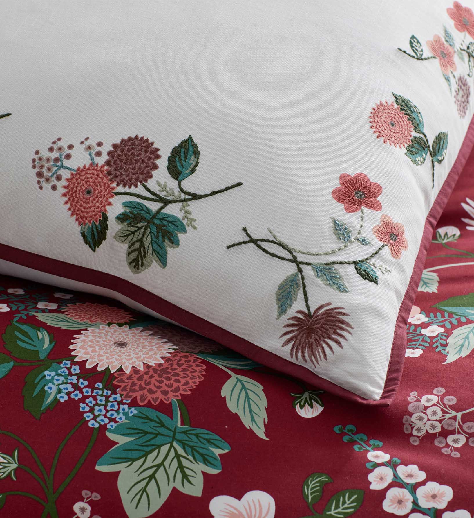 Embroidered Pillow Cover - Dahlia Ivory