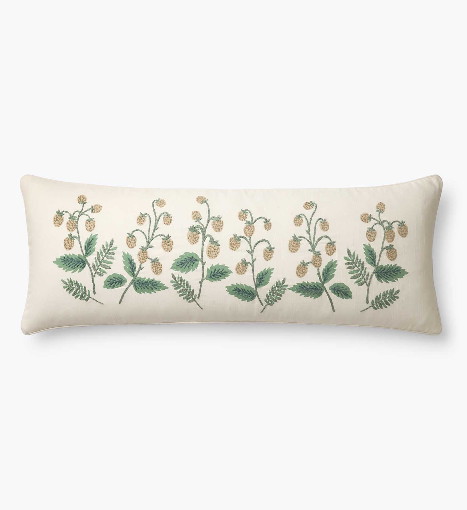 Embroidered Lumbar Pillow Cover - Strawberry Fields