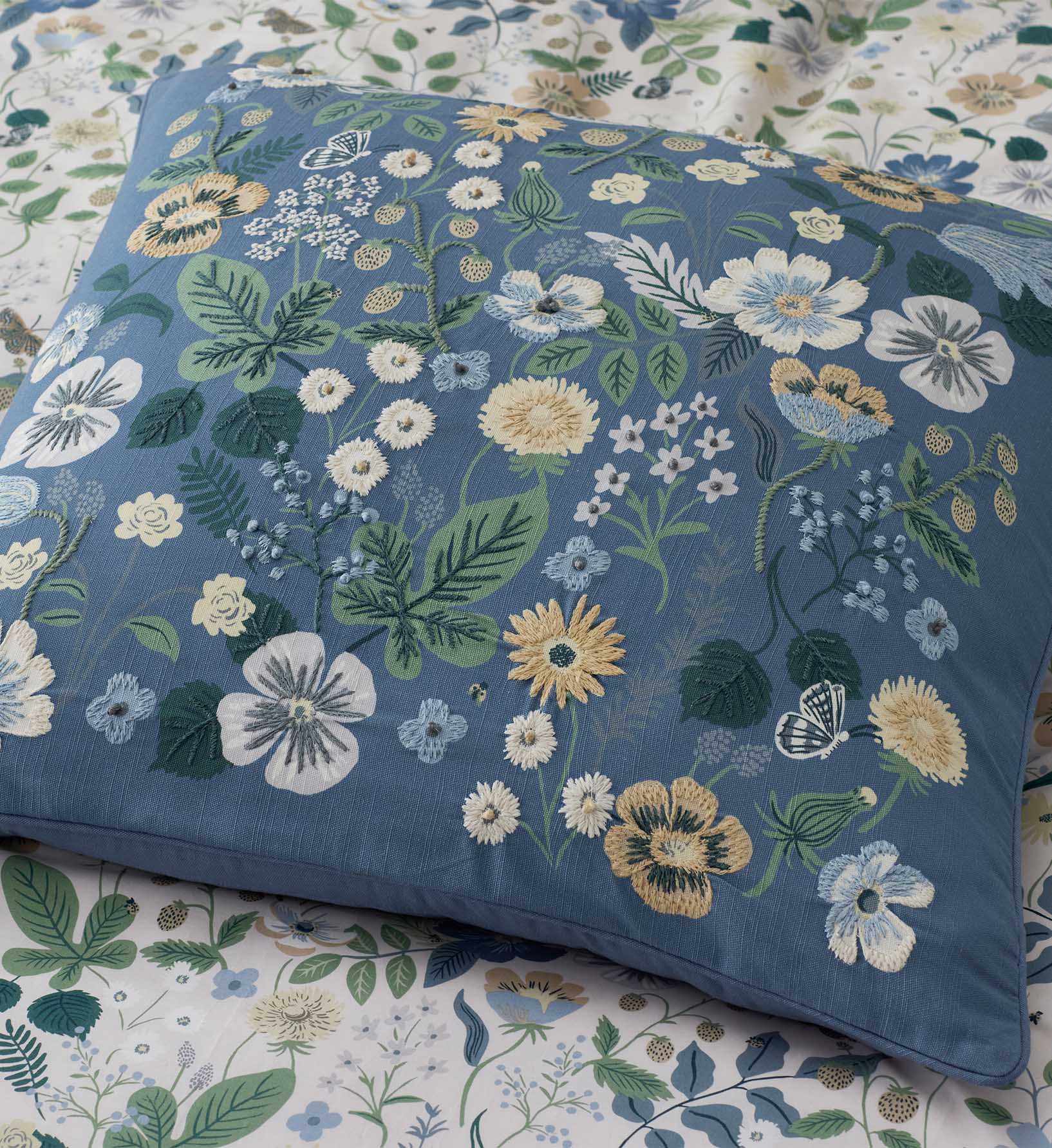 Embroidered Pillow Cover - Strawberry Fields Green