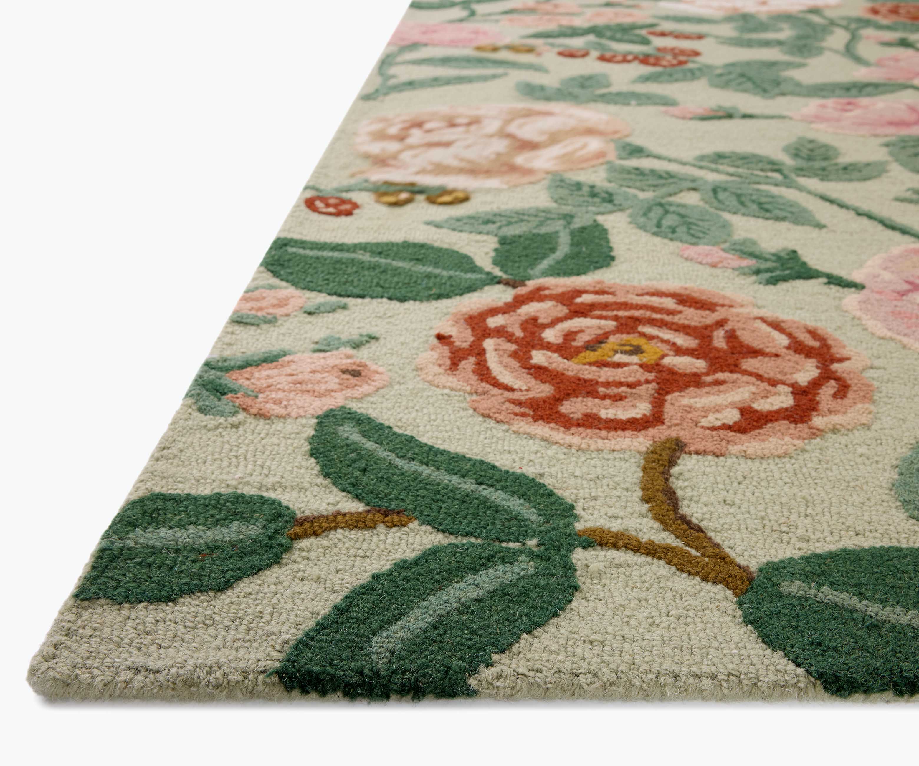 Highgrove Roses Wool Hooked Rug - Mint
