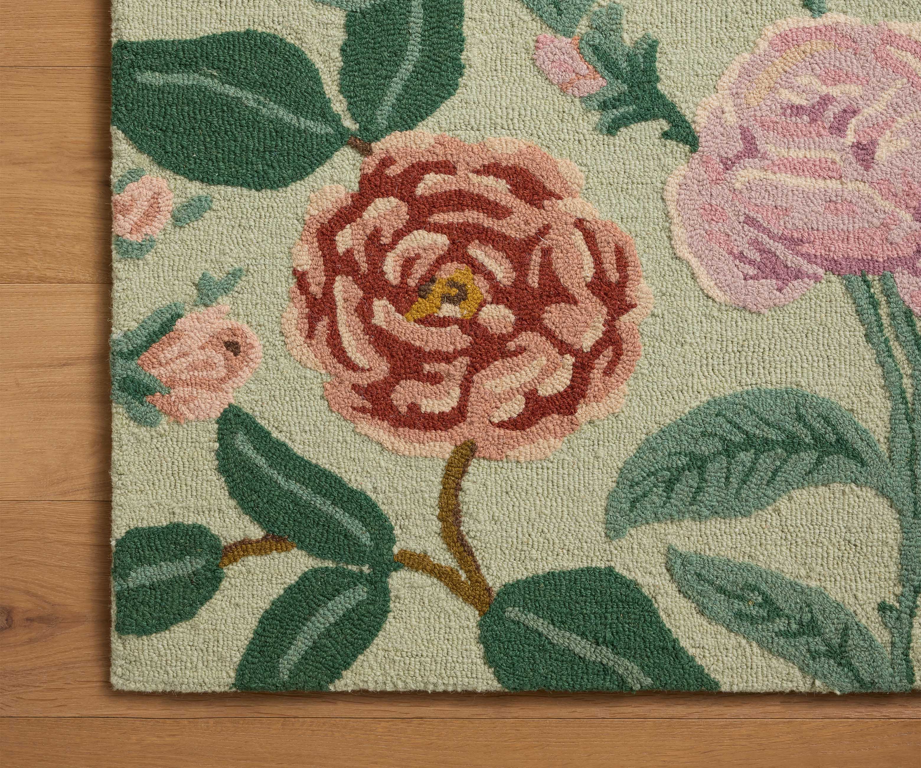 Highgrove Roses Wool Hooked Rug - Mint