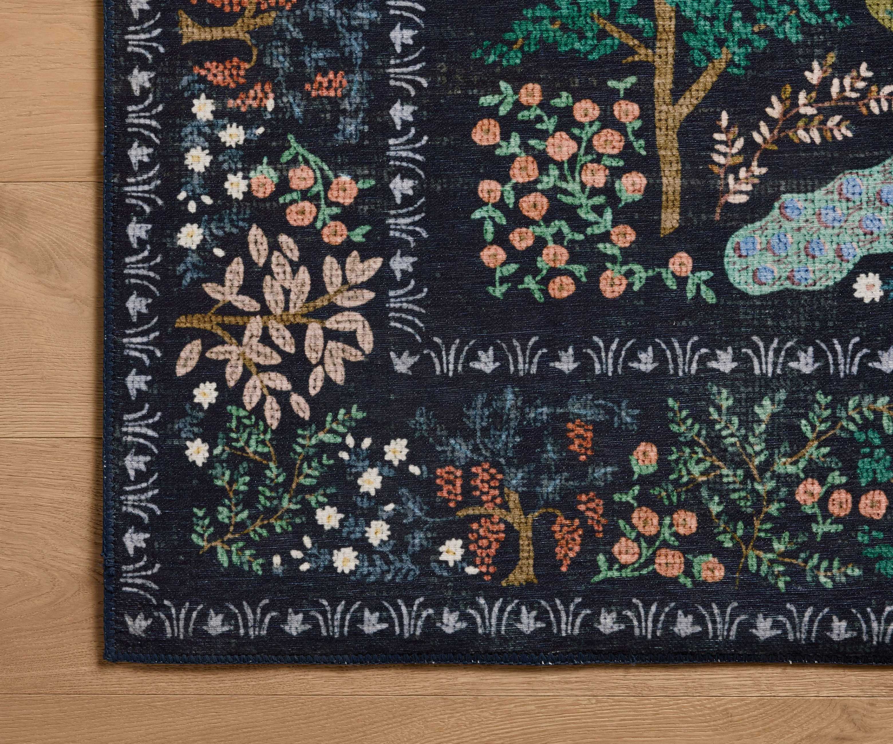 Canopy Peacock Forest Printed Rug - Charcoal