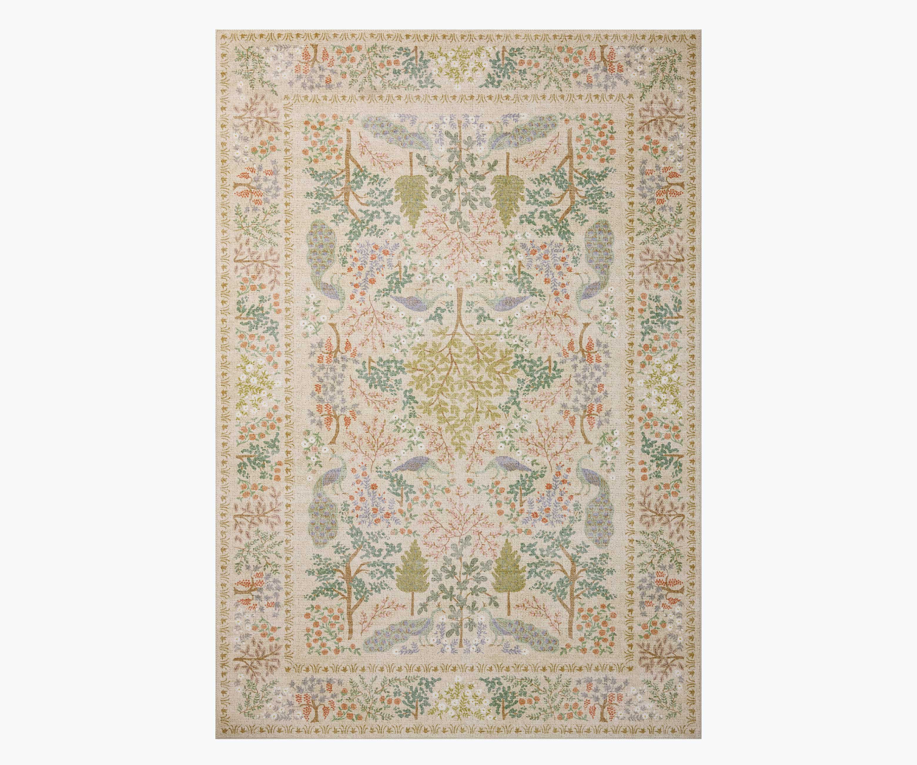 Canopy Peacock Forest Printed Rug - Cream