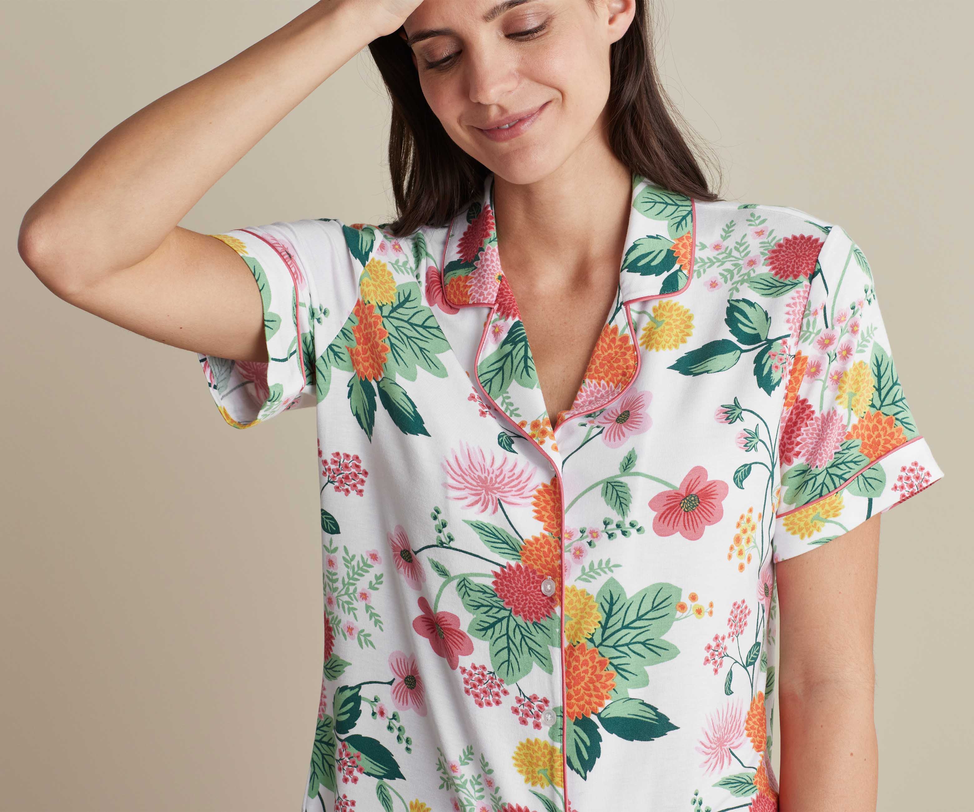 Tencel Modal Button Front Short Set - Dahlia