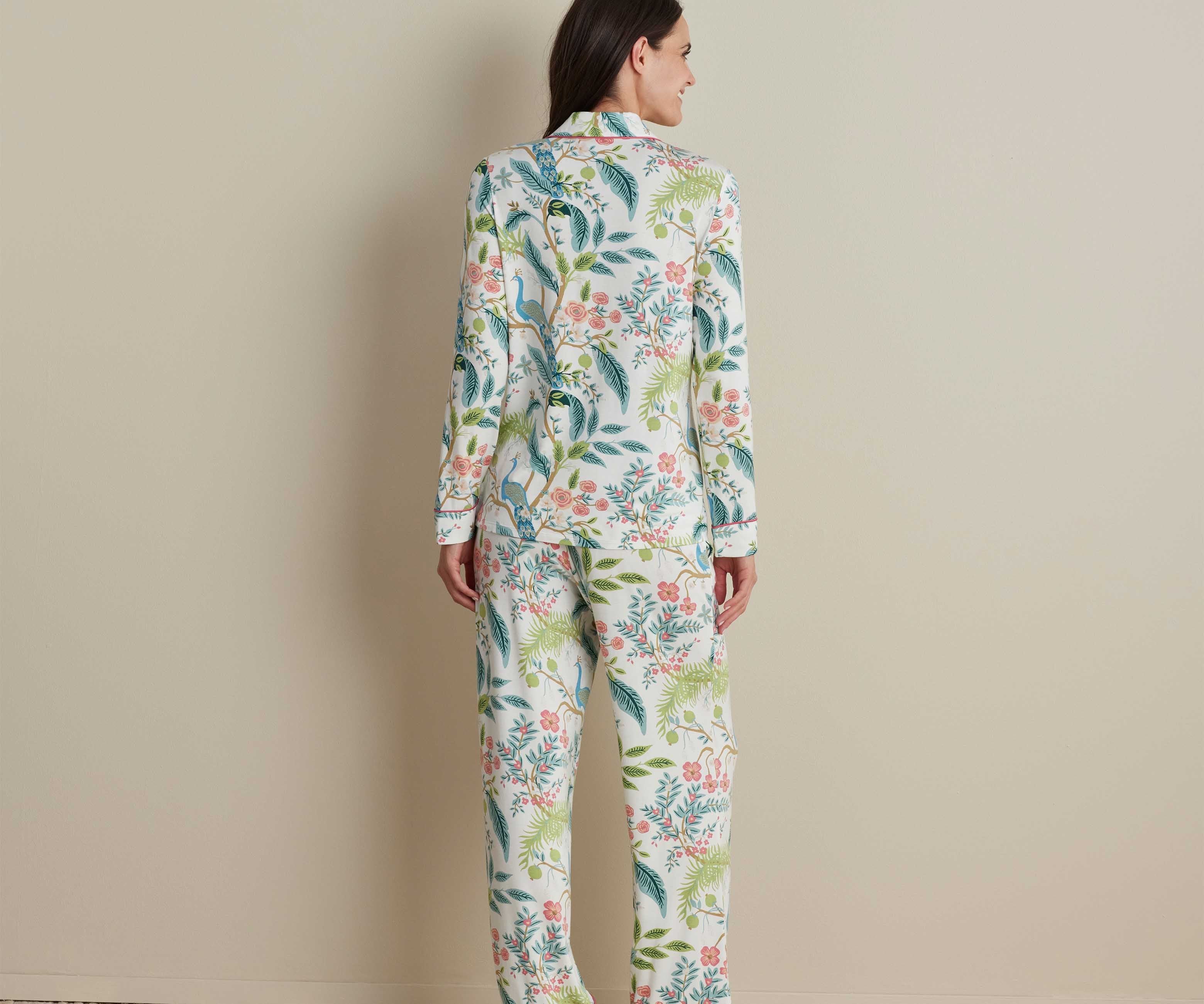 Tencel Modal Button Front Long Set - Peacock Ivory