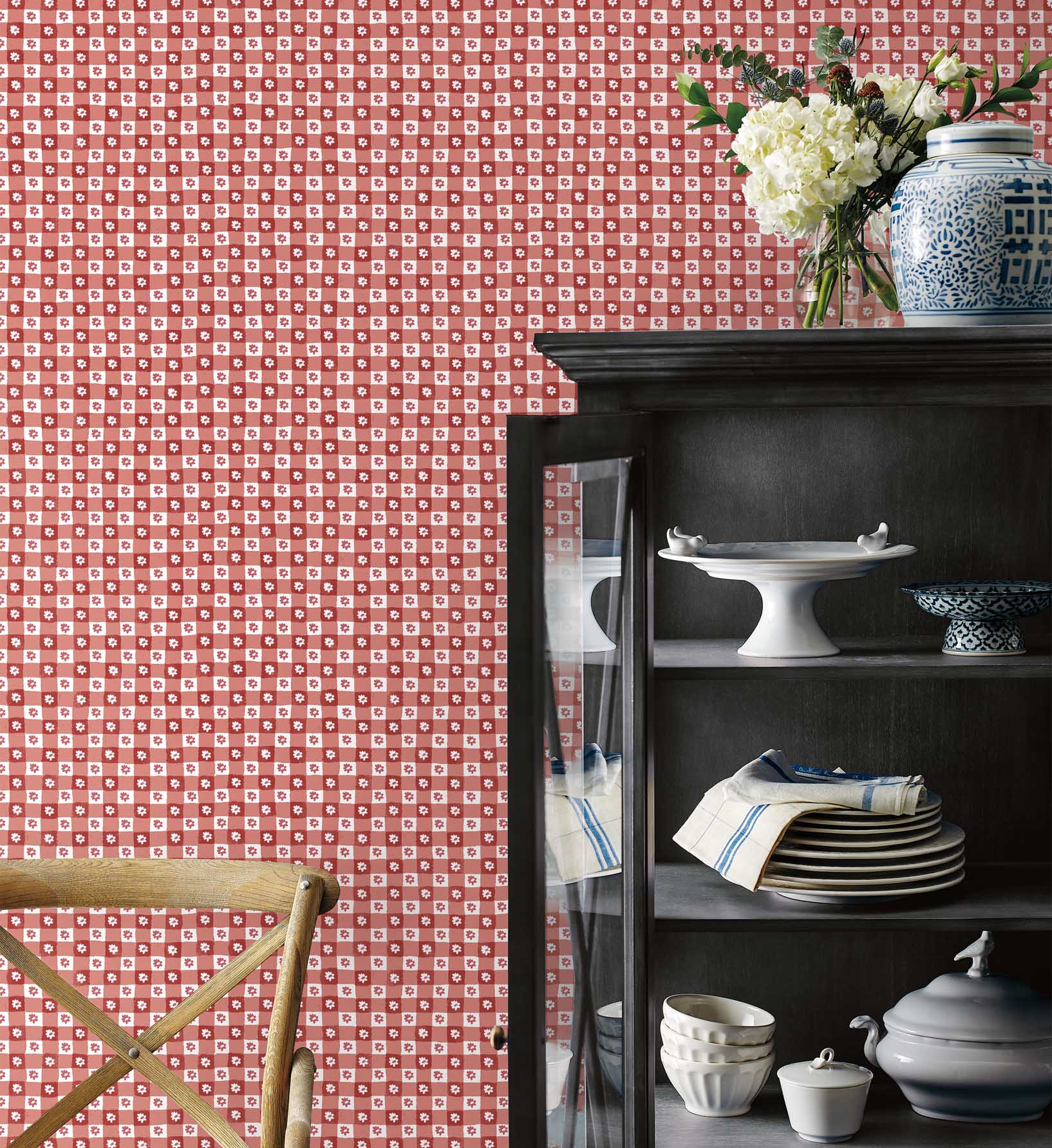Daisy Gingham Peel & Stick Wallpaper - Red