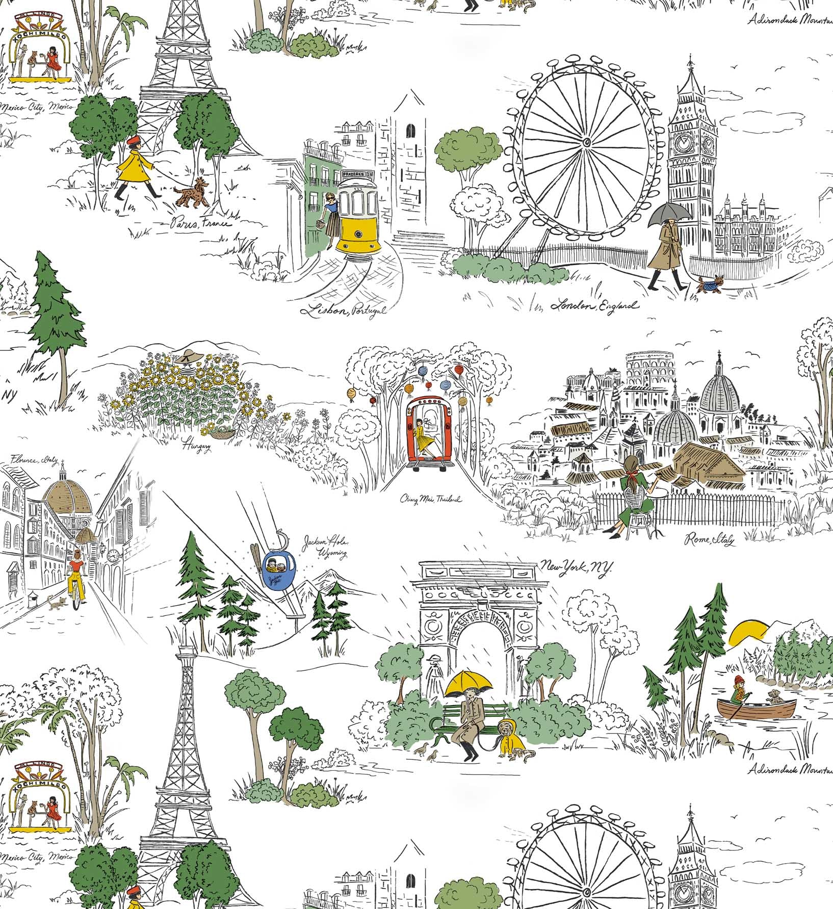 Travel Sketches Peel & Stick Wallpaper Sample - Yellow Multi