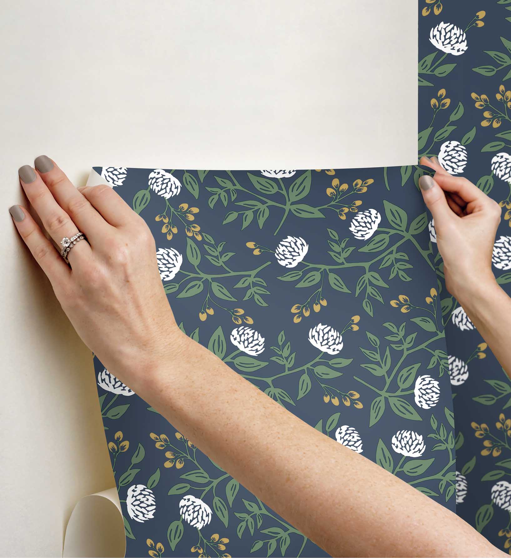 Peonies Peel & Stick Wallpaper - Navy